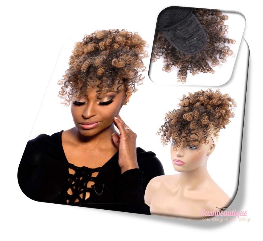 8" High Puff Afro Kinky with Bangs - Ombre Auburn Brown - SashBeauty