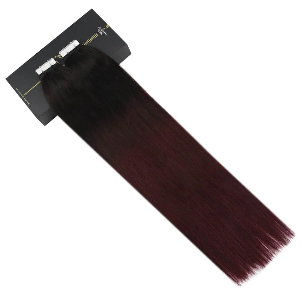 100% Remy Human Hair European #1B/99J Balayage Tape-In Hair Extensions (55g - 175g)