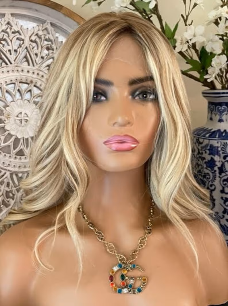 Rooted Ash Blonde Highlight Wig - HD Silk Base European Hair - Invisible Knots - Natural Hairline