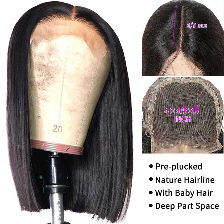 Bob Cut 4*4 Lace Front Wig- Natural color 1B