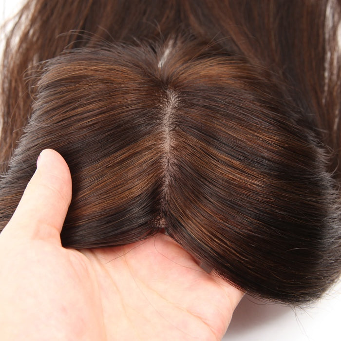 100% Human Hair Topper Chocolate Brown balayage color