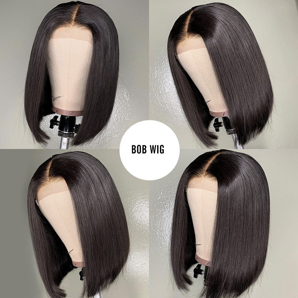 Bob Cut 4*4 Lace Front Wig- Natural color 1B