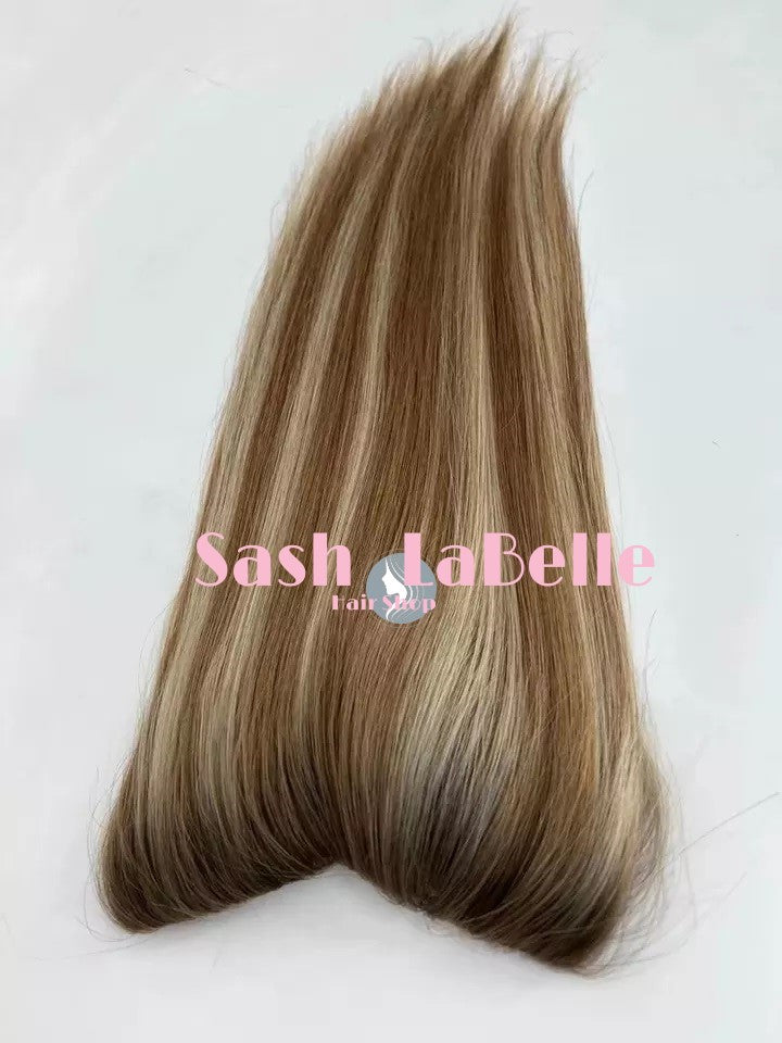 100% Remy Real Human Hair - Invisible U-CLIP Hair Extensions - Rooted Chestnut Blonde highlights