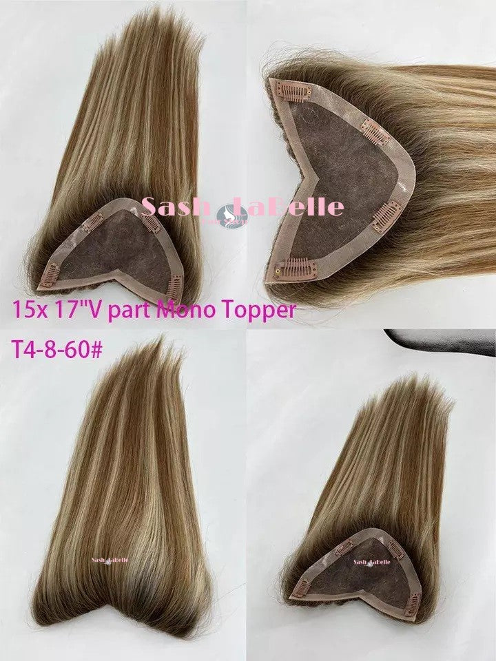 100% Remy Real Human Hair - Invisible U-CLIP Hair Extensions - Rooted Chestnut Blonde highlights