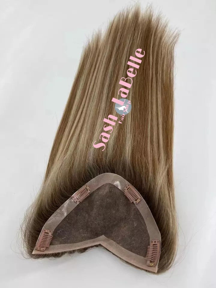 100% Remy Real Human Hair - Invisible U-CLIP Hair Extensions - Rooted Chestnut Blonde highlights