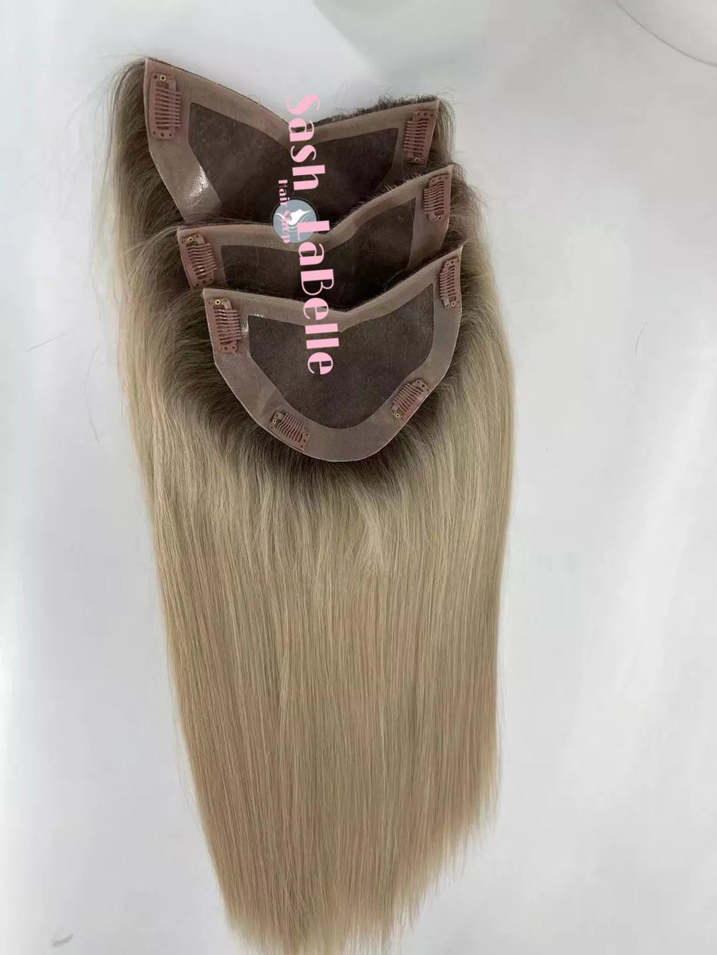 100% Remy Real Human Hair - Invisible U-CLIP Hair Extensions - Rooted Ash Blonde