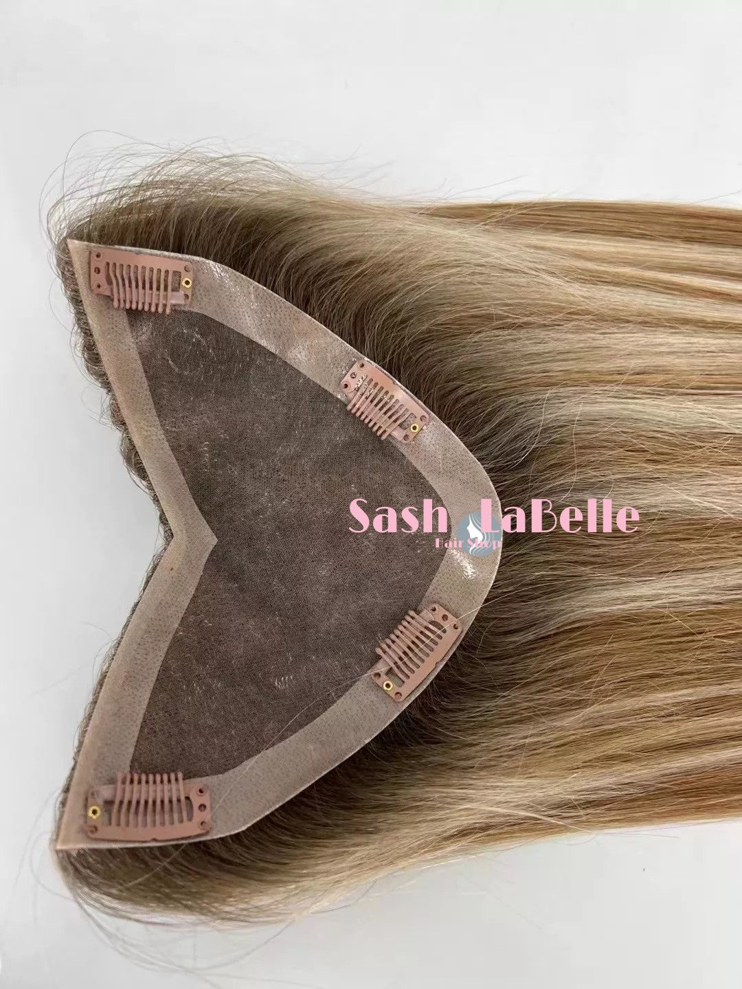 100% Remy Real Human Hair - Invisible U-CLIP Hair Extensions - Rooted Chestnut Blonde highlights