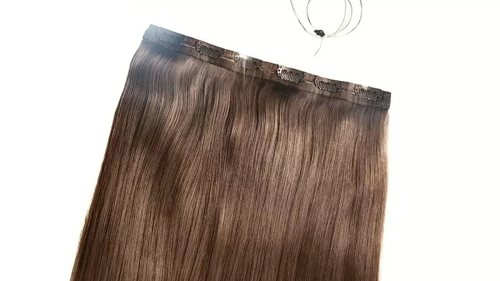 BUY 2- Chestnut Brown Balayage Ponytail Hair + ONE-PIECE HALO hair (60g)