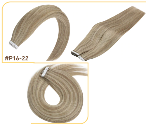 100% Remy Human Hair European P16/22 Balayage Tape-In Hair Extensions (55g - 175g)-Light Brown and Bleach Blonde from 20pcs/Package
