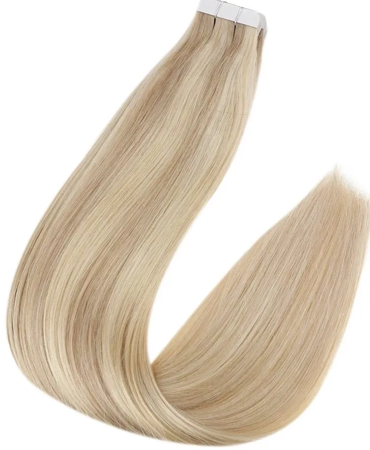 100% Remy Human Hair European P16/22 Balayage Tape-In Hair Extensions (55g - 175g)-Light Brown and Bleach Blonde from 20pcs/Package