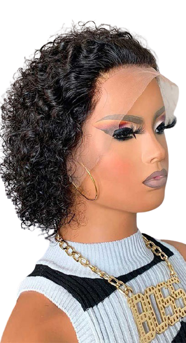 100% Human hair 13x6 HD Lace Red pixie cut Wig - Color T1B/99J
