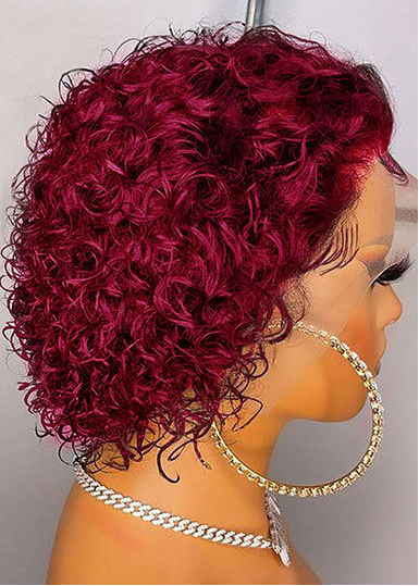 100% Human hair 13x6 HD Lace Red pixie cut Wig - Color T1B/99J