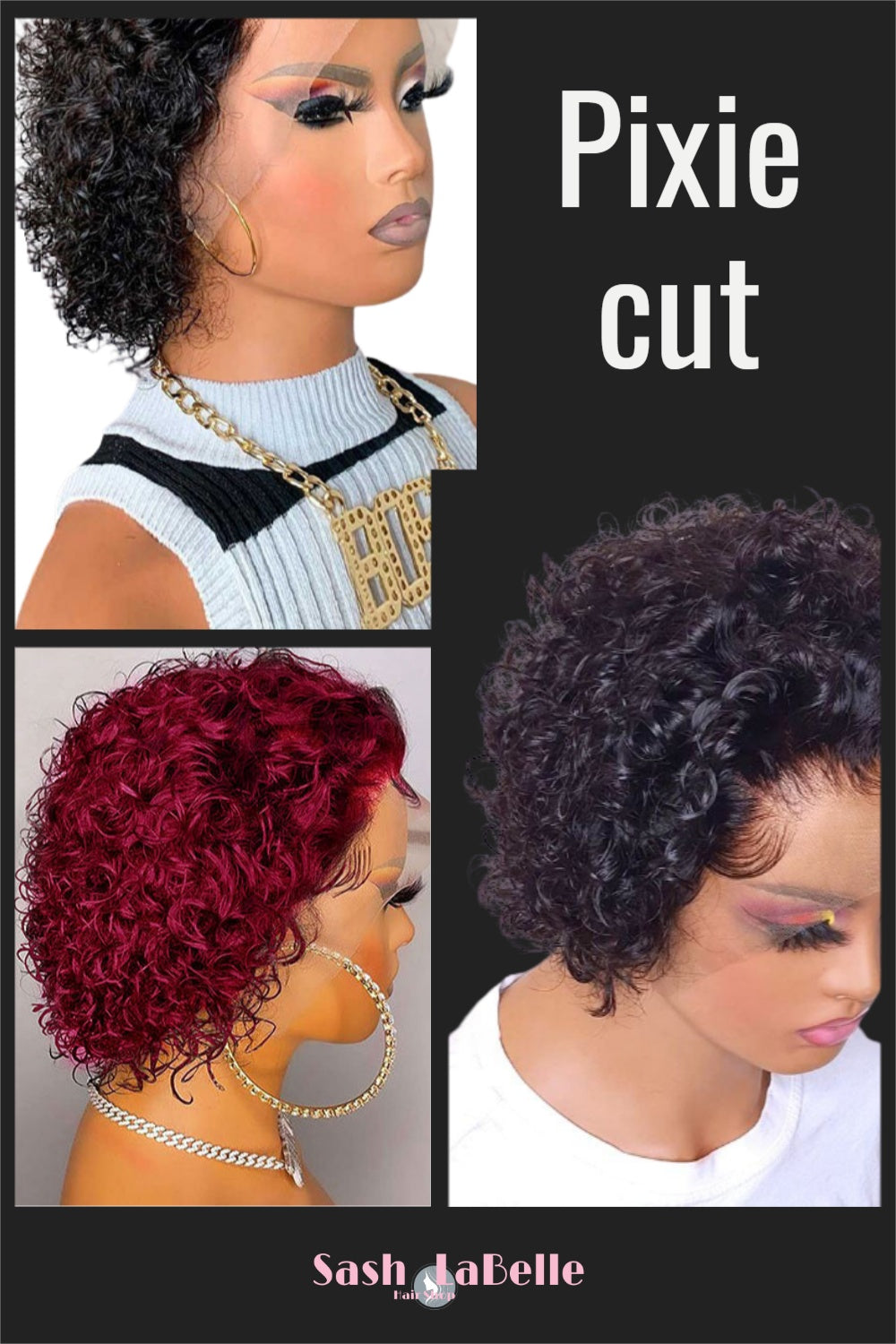 100% Human hair 13x6 HD Lace Red pixie cut Wig - Color T1B/99J