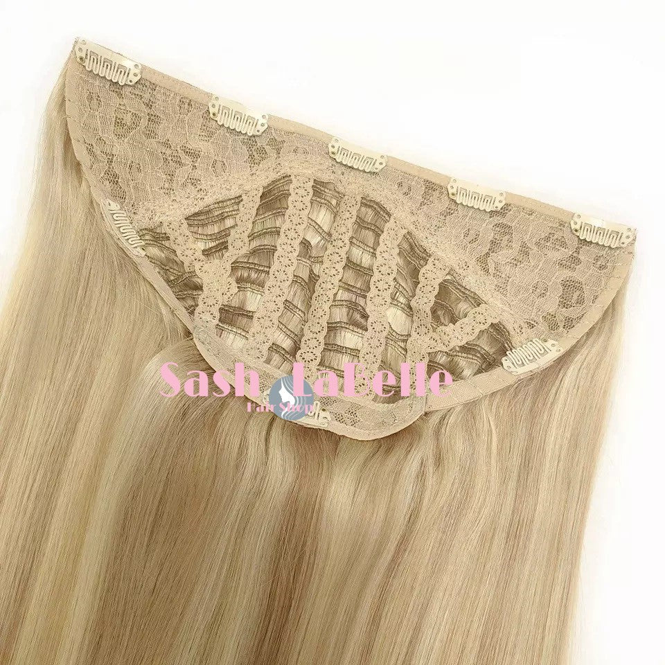 100% Remy Real Human Hair - Invisible U-CLIP Hair Extensions - Rooted Chestnut Blonde highlights