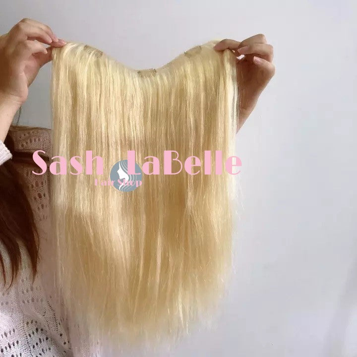 100% Remy Real Human Hair - Invisible U-CLIP Hair Extensions - Rooted Chestnut Blonde highlights