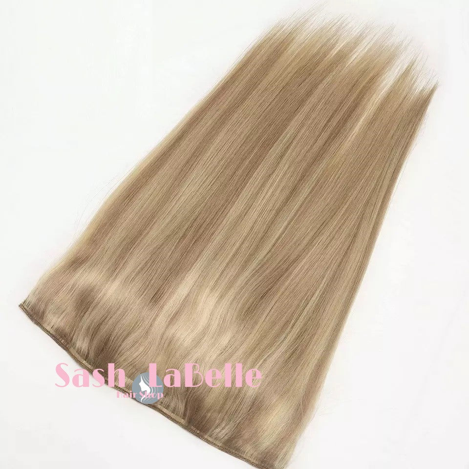 100% Remy Real Human Hair - Invisible U-CLIP Hair Extensions - Rooted Chestnut Blonde highlights