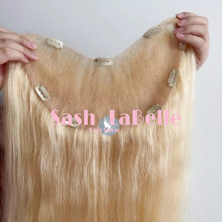 100% Remy Real Human Hair - Invisible U-CLIP Hair Extensions - Platinum Blonde