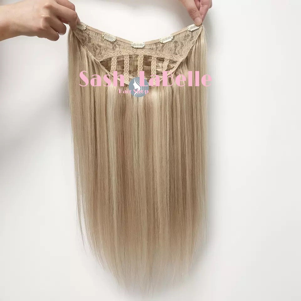 100% Remy Real Human Hair - Invisible U-CLIP Hair Extensions - Rooted Chestnut Blonde highlights