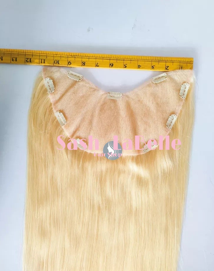 100% Remy Real Human Hair - Invisible U-CLIP Hair Extensions - Rooted Ash Blonde
