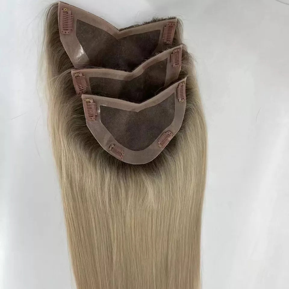 100% Remy Real Human Hair - Invisible U-CLIP Hair Extensions - Rooted Ash Blonde