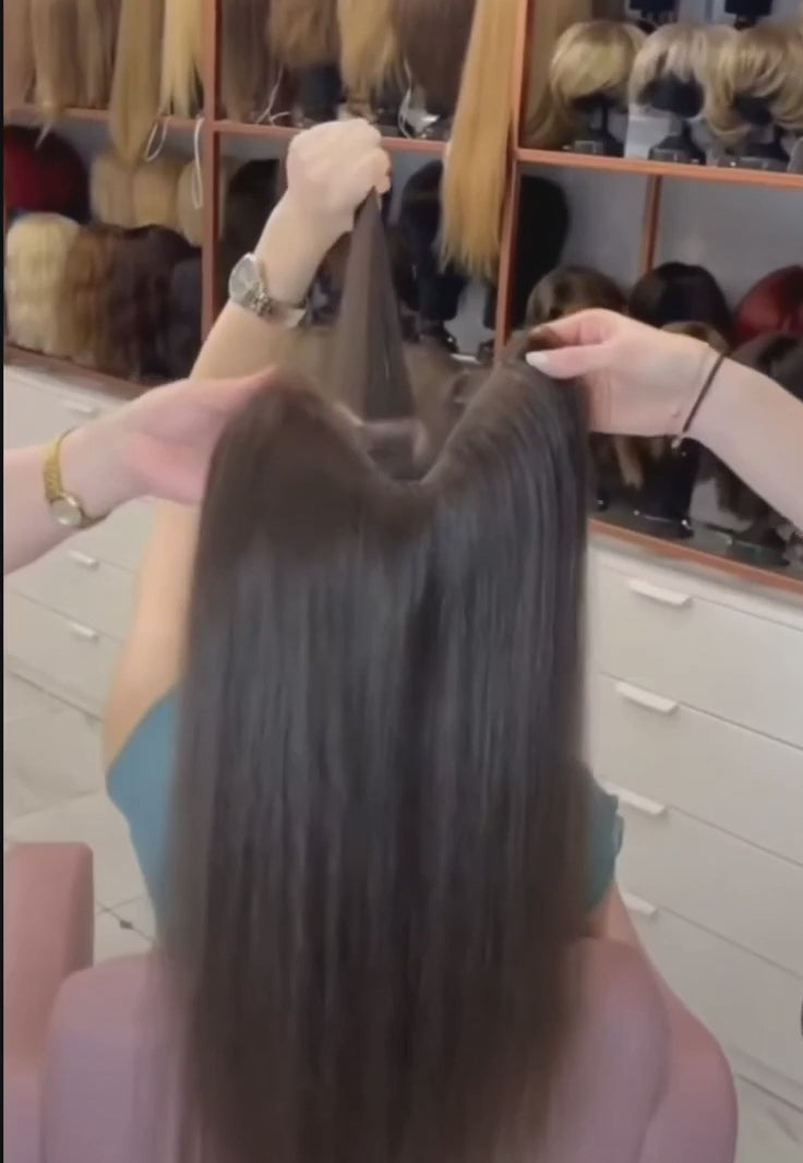 100% Remy Real Human Hair - Invisible U-CLIP Hair Extensions - Chestnut Brown