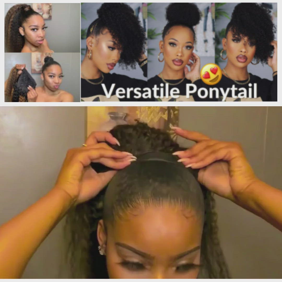 Velcro Strap Kinky Ponytail- Chocolate Brown