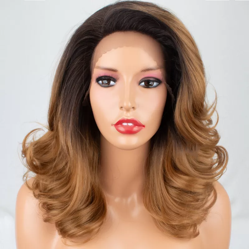 Golden Brown + DARK ROOTS gradient Premium Hair WIG