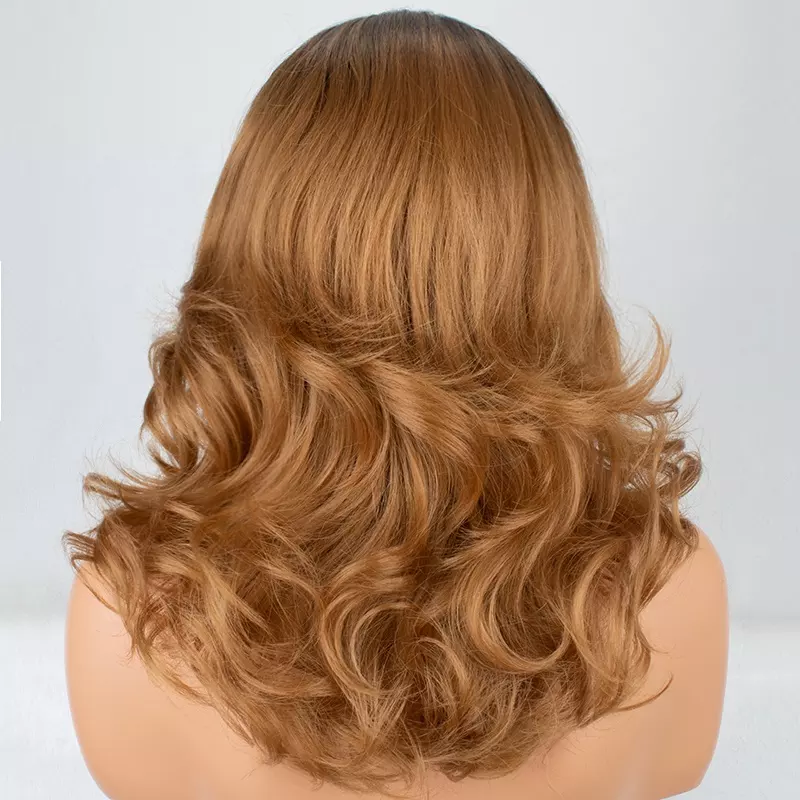 Golden Brown + DARK ROOTS gradient Premium Hair WIG