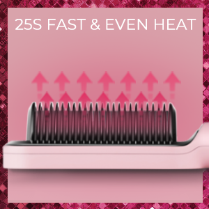 Electric TYMO Ring Pink Hair Straightener Brush - Hair Straightening Iron with Built-in Comb, 20s Fast Heating & 5 Temp Settings & Anti-Scald, Perfect for Professional Salon at Home