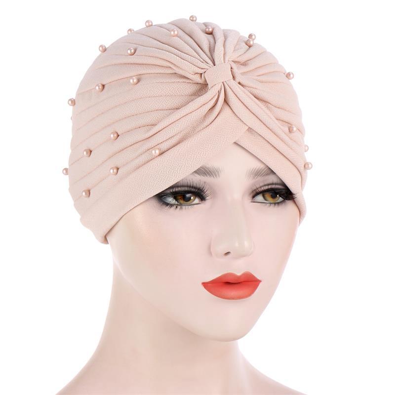 Fashionable Beige Gold Turban - Bonnet Cap - SashBeauty