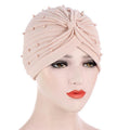 Fashionable Beige Gold Turban - Bonnet Cap - SashBeauty