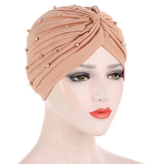 Fashionable Beige Gold Turban - Bonnet Cap - SashBeauty