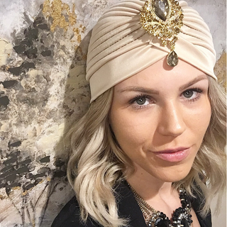 Fashionable Beige Gold Turban - Bonnet Cap - SashBeauty
