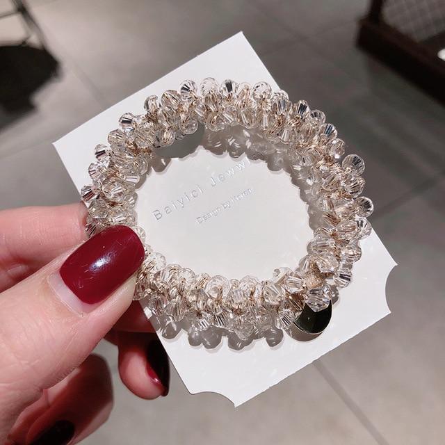 Glamorous Beaded Elastic Crystal Scrunchies - SashBeauty