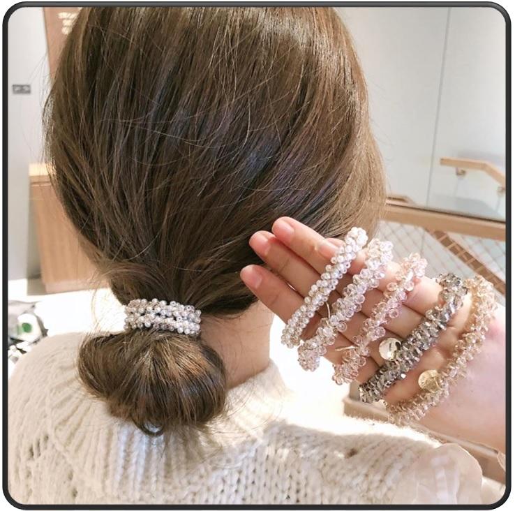 Glamorous Beaded Elastic Crystal Scrunchies - SashBeauty