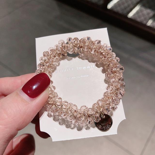 Glamorous Beaded Elastic Crystal Scrunchies - SashBeauty