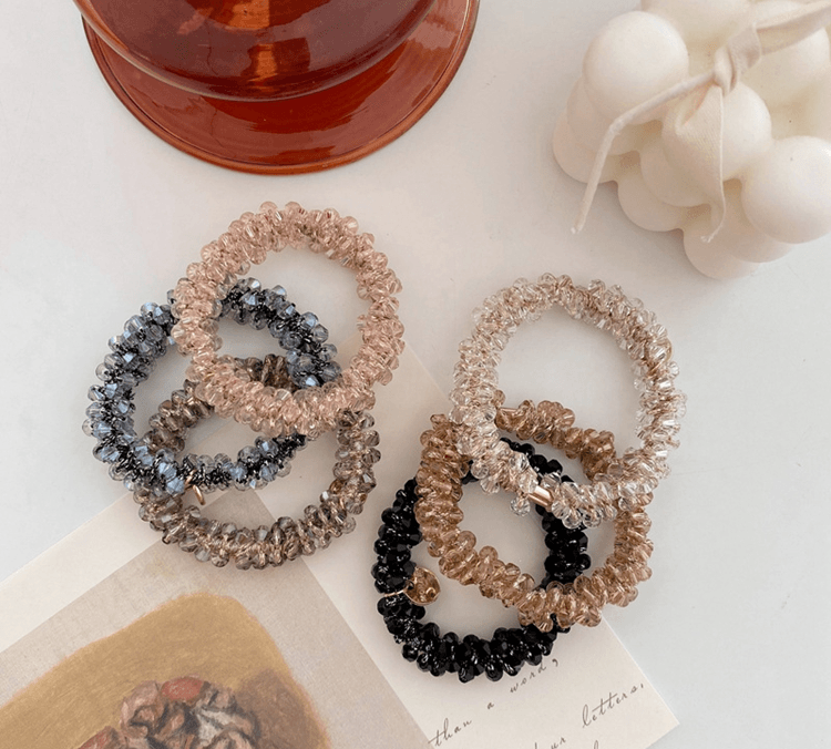 Glamorous Beaded Elastic Crystal Scrunchies - SashBeauty