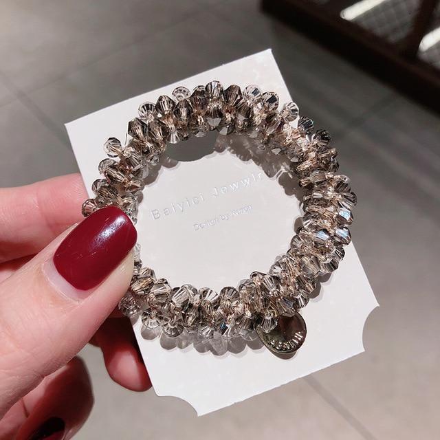 Glamorous Beaded Elastic Crystal Scrunchies - SashBeauty