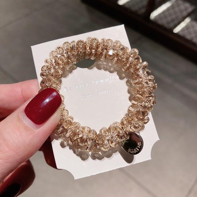 Glamorous Beaded Elastic Crystal Scrunchies - SashBeauty