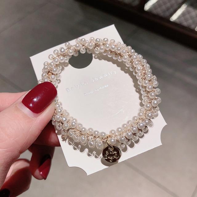 Glamorous Beaded Elastic Crystal Scrunchies - SashBeauty