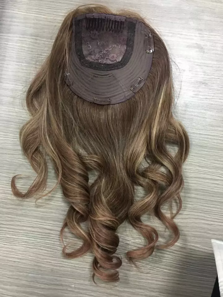 Dark Brown with Caramel Highlights 100% Premium Mongolian Silk Base front mono-topper Canada