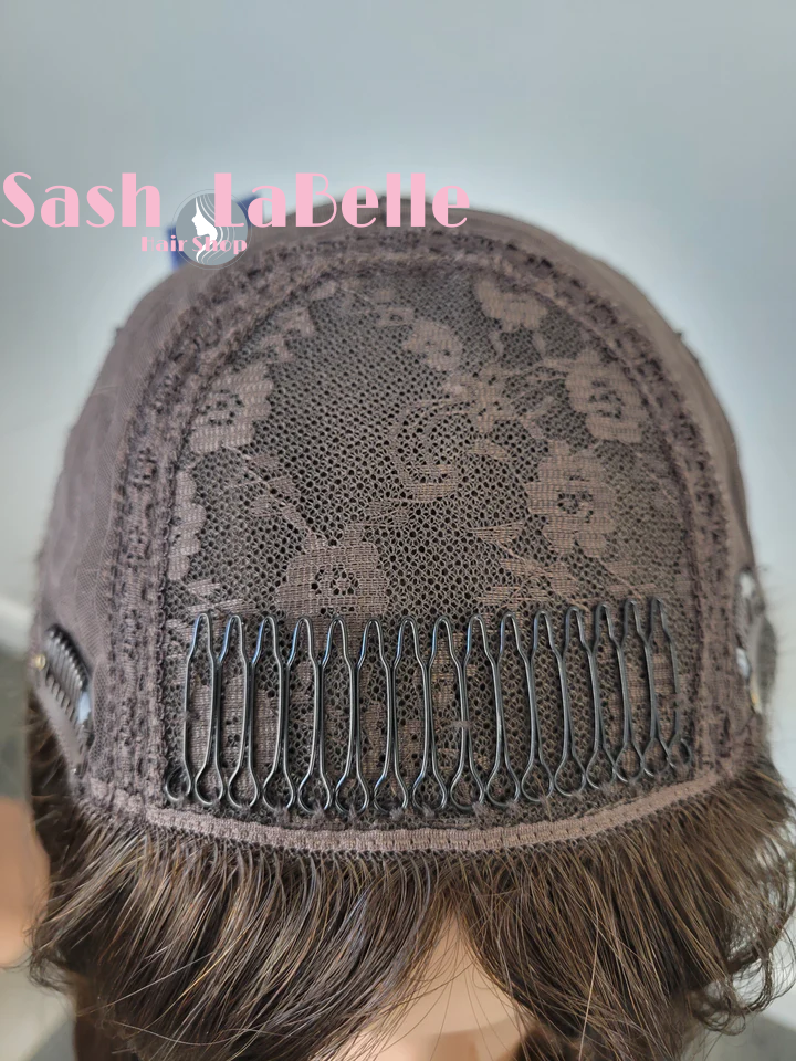 Dark Brown with Caramel Highlights 100% Premium Mongolian Silk Base front mono-topper Canada