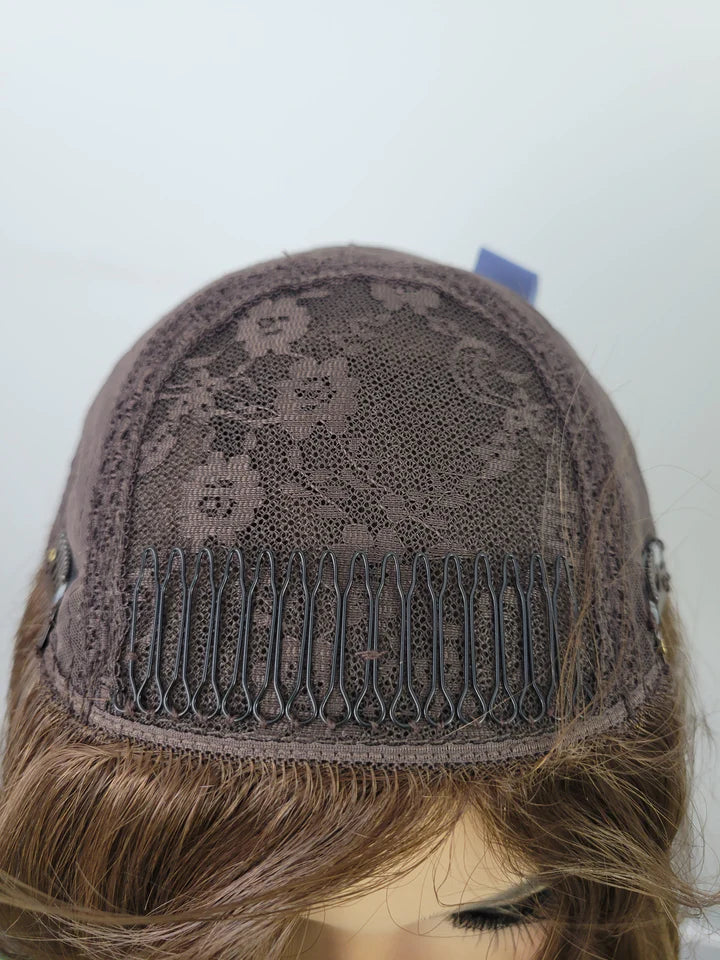 Level 6 brown with baby caramel highlights 100% Premium Mongolian Silk Base front mono-topper Canada