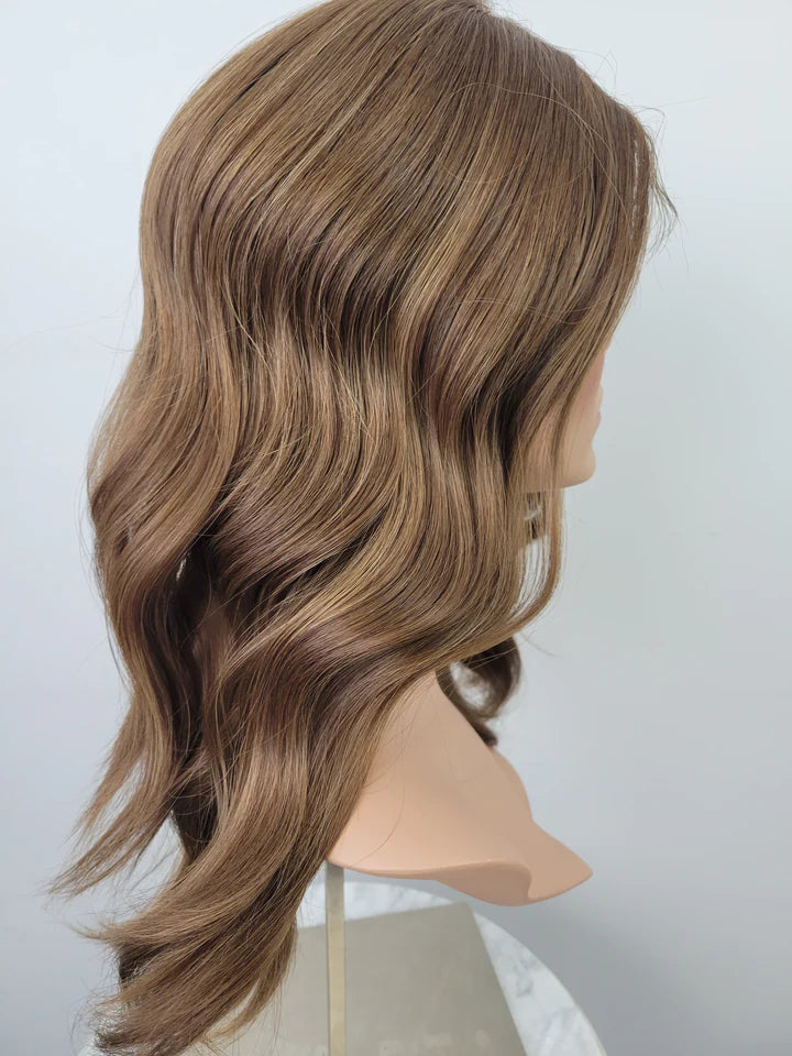Level 6 brown with baby caramel highlights 100% Premium Mongolian Silk Base front mono-topper Canada