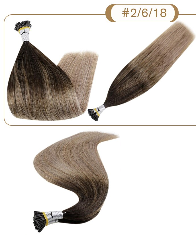Color 2-6-18 Ombre 100% Remy Human Hair I Tip Extensions 18- 26inch Pre Bonded i-Tip Hair Extensions 1g/s 50-100gram