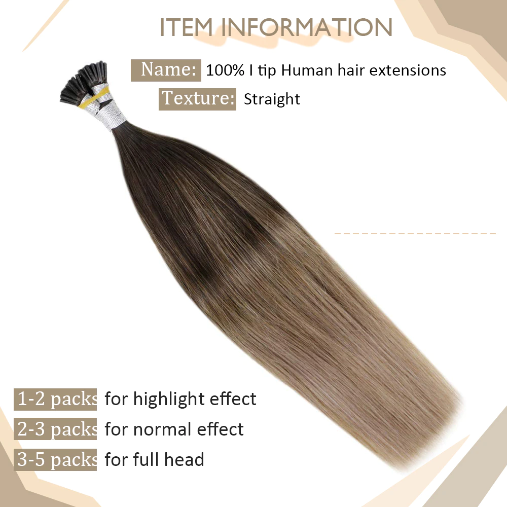 Color 2-6-18 Ombre 100% Remy Human Hair I Tip Extensions 18- 26inch Pre Bonded i-Tip Hair Extensions 1g/s 50-100gram