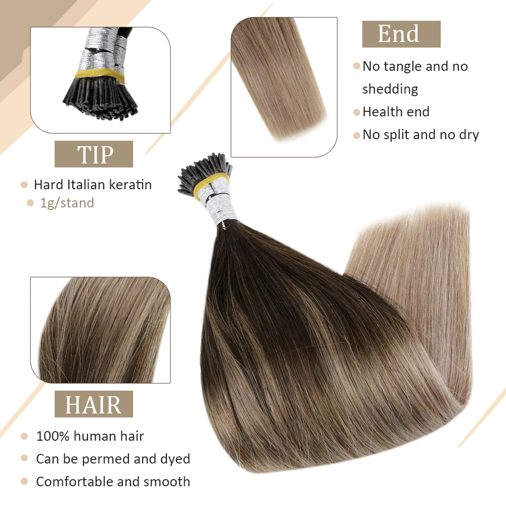Color 2-6-18 Ombre 100% Remy Human Hair I Tip Extensions 18- 26inch Pre Bonded i-Tip Hair Extensions 1g/s 50-100gram