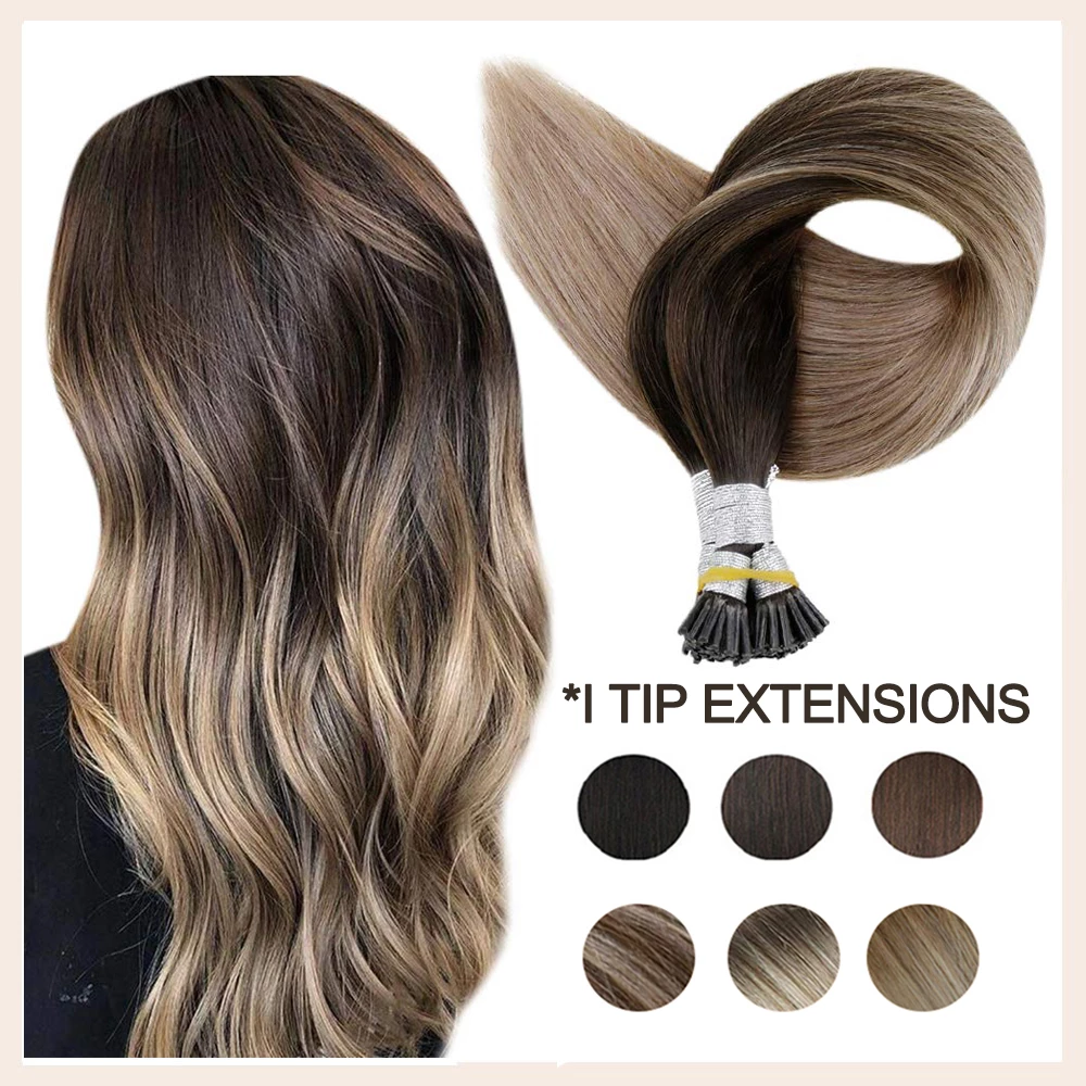 Color 2-6-18 Ombre 100% Remy Human Hair I Tip Extensions 18- 26inch Pre Bonded i-Tip Hair Extensions 1g/s 50-100gram