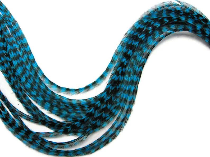 18" Blue Feather Hair rooster feather hair extensions Kit
