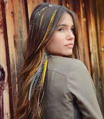 18" yellow/Gold rooster feather hair extensions Kit